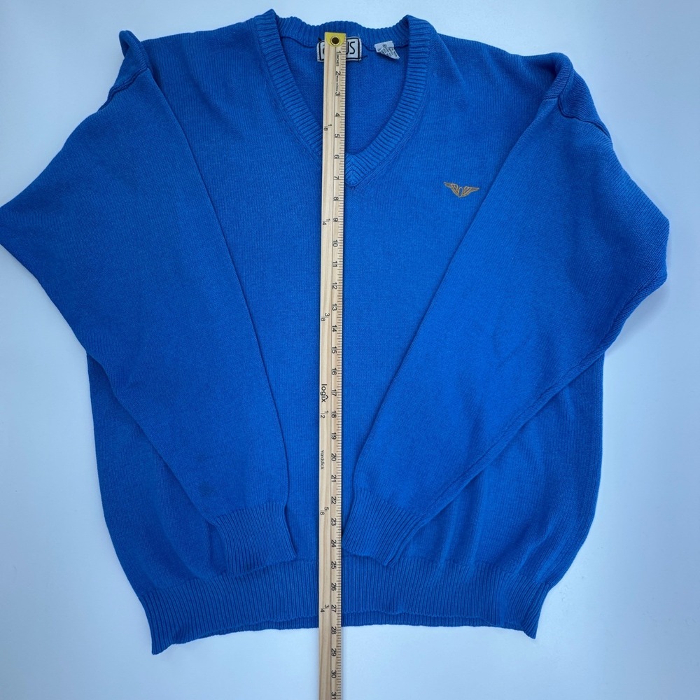 Vintage‎ Aureus Mens Blue Pullover V-Neck Knit Sweater Cotton Blend Size XL - Picture 7 of 10